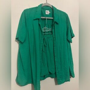 Princess Polly Kelly Green Button Down Shirt & Short Set Sz 10 L Large